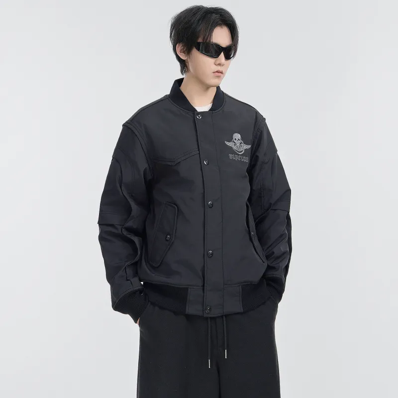VIP Embroidery Workwear Multi Pocket Baseball Collar Padded And Thickened Puffer Jacket Coat Unisex Black-4