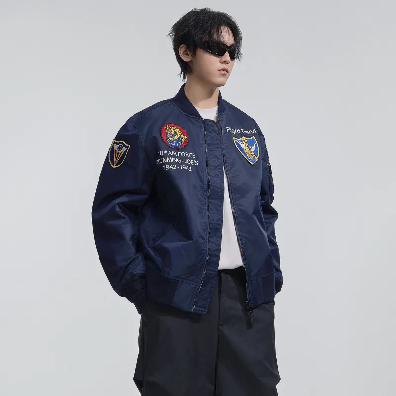 VIP Letter Pattern Embroidered Loose Fit Pilot Jackets & Coats Men's-3