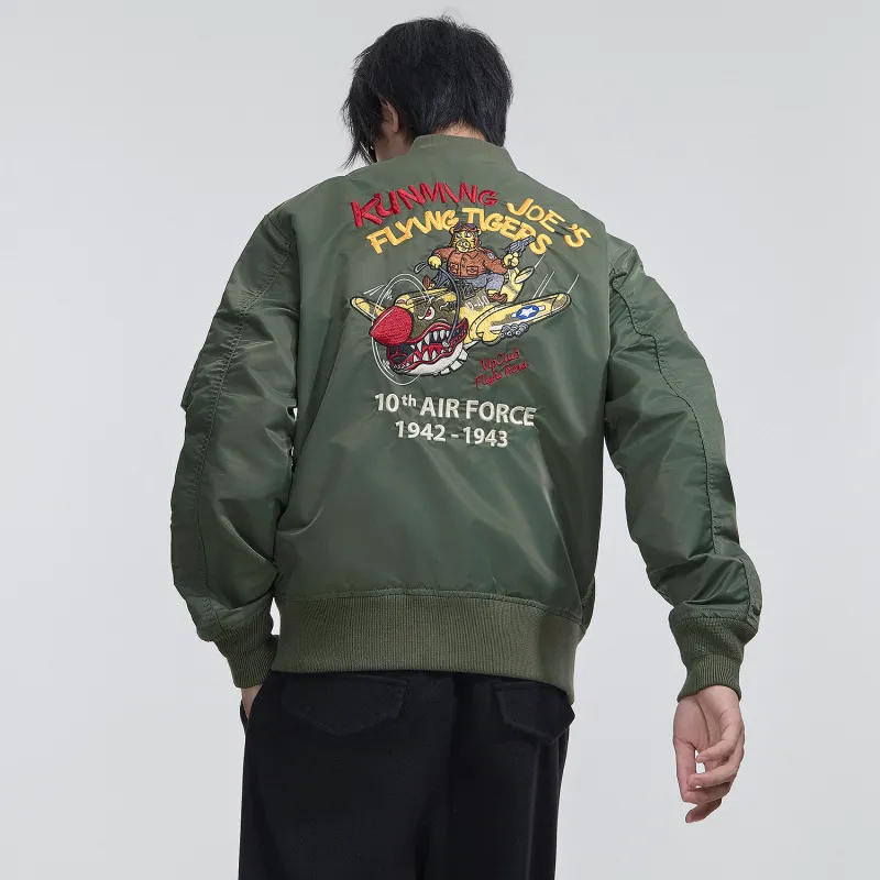 VIP Letter Pattern Embroidered Loose Fit Pilot Jackets & Coats Men's-12