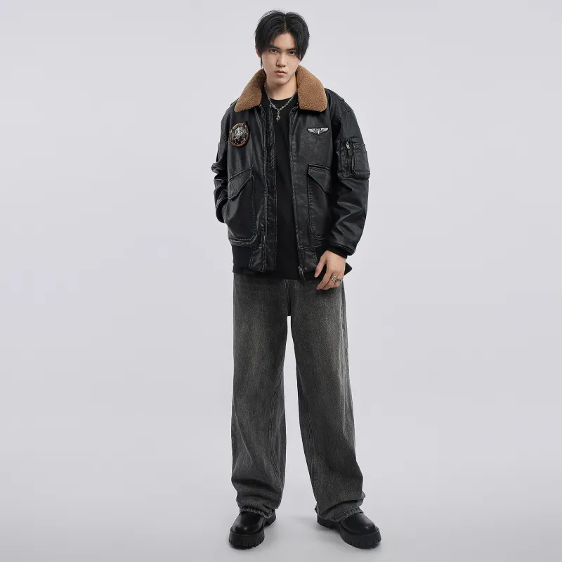 VIP Detachable Fur Collar Biker Leather Jacket With Thickened Warm Puffer Jacket Men's-1