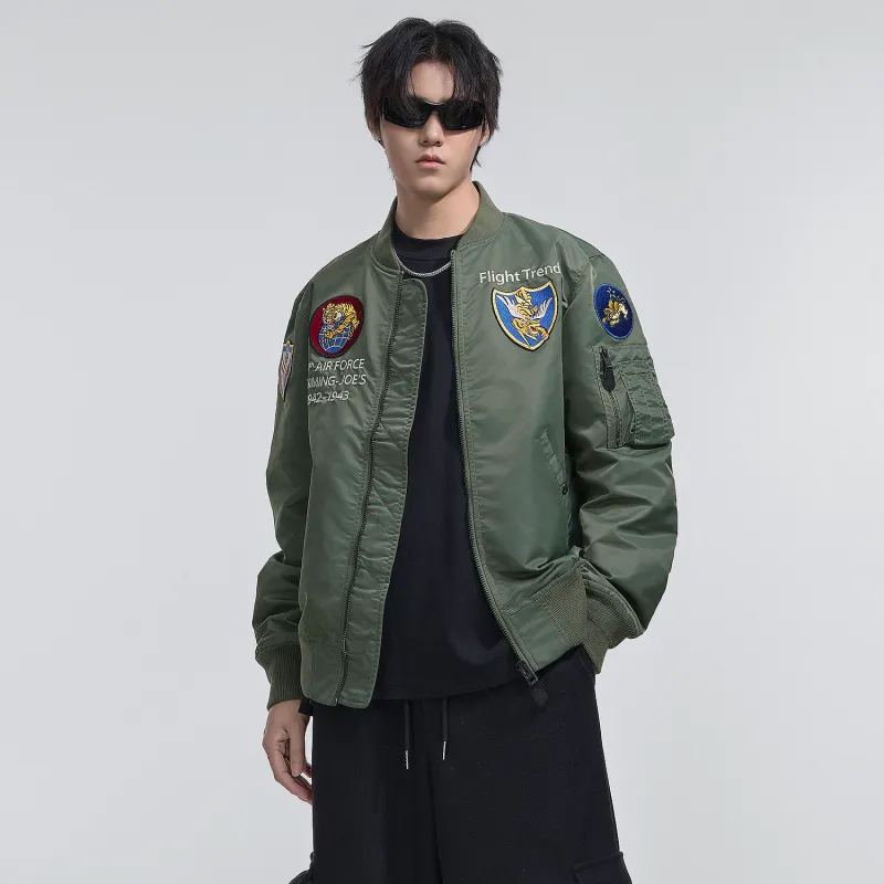 VIP Letter Pattern Embroidered Loose Fit Pilot Jackets & Coats Men's-10