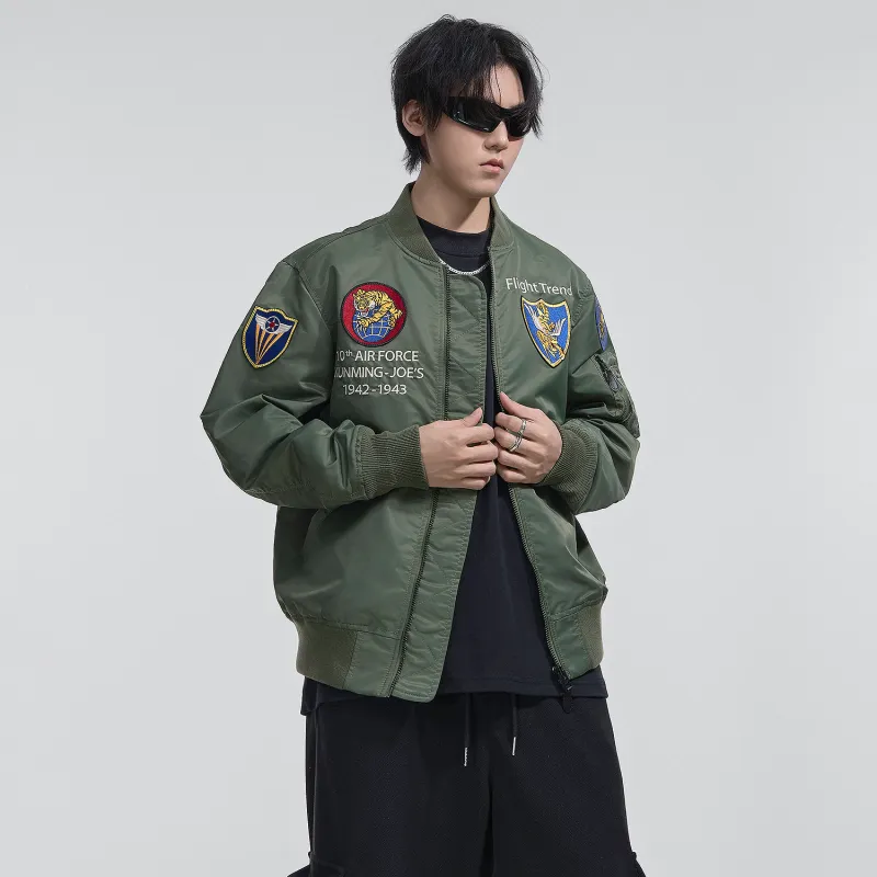 VIP Letter Pattern Embroidered Loose Fit Pilot Jackets & Coats Men's-11
