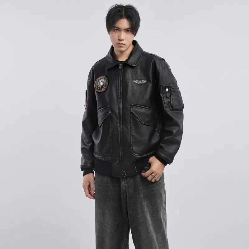 VIP Detachable Fur Collar Biker Leather Jacket With Thickened Warm Puffer Jacket Men's-6