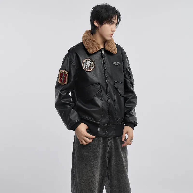 VIP Detachable Fur Collar Biker Leather Jacket With Thickened Warm Puffer Jacket Men's-3