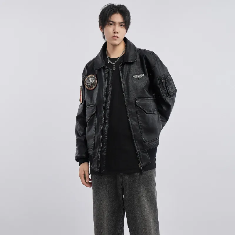 VIP Detachable Fur Collar Biker Leather Jacket With Thickened Warm Puffer Jacket Men's-7