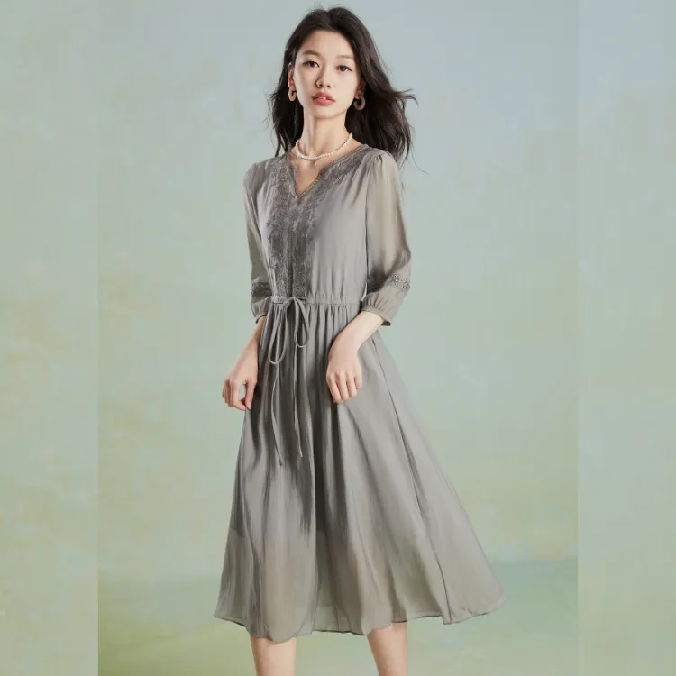 Mylan Early Autumn Long Sleeved Dress Women's Gray-6