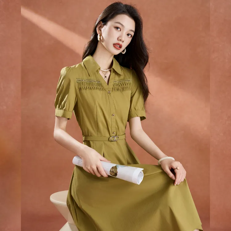 Mylan Short Sleeved Dresses Women's Khaki-2