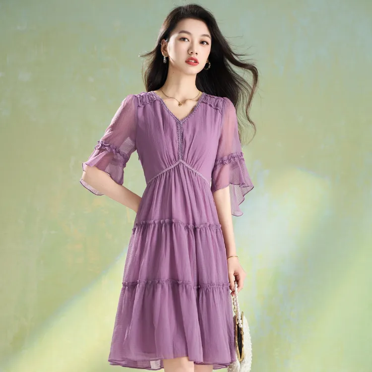 Mylan Short Sleeved Dress Women's Purple-4