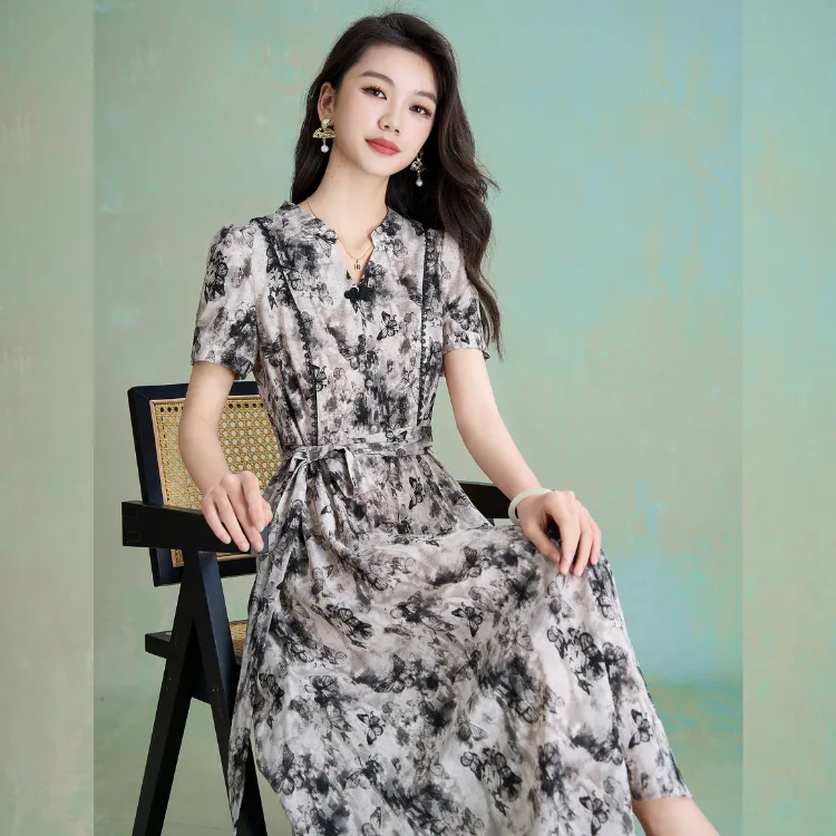 Mylan Short Sleeved Dress Women's Black Floral-2