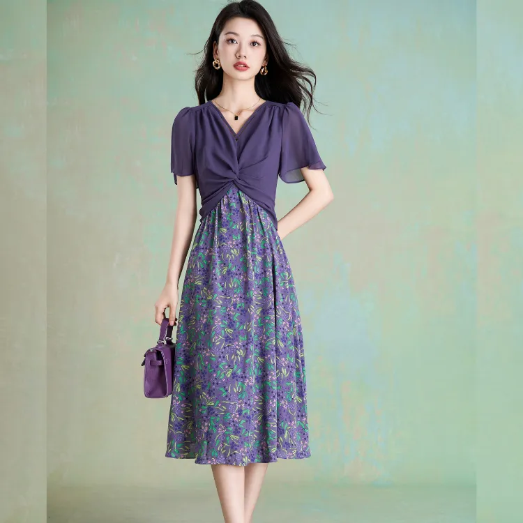 Mylan Short Sleeved Dresses Women's Purple-6