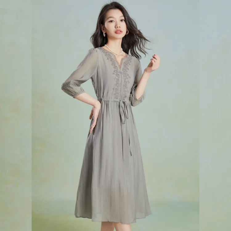 Mylan Early Autumn Long Sleeved Dress Women's Gray-5