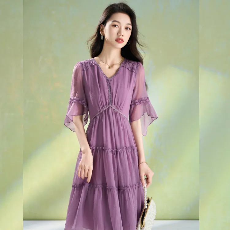Mylan Short Sleeved Dress Women's Purple-5