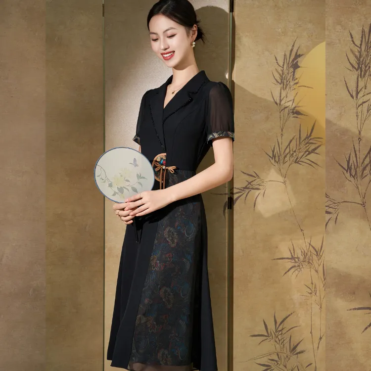 Mylan Short Sleeved Dress Women's Black-6