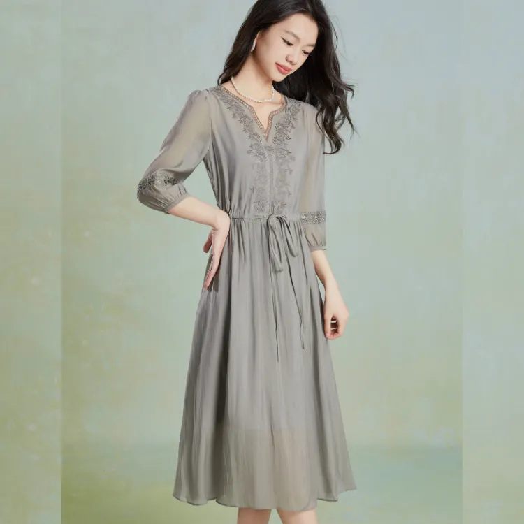 Mylan Early Autumn Long Sleeved Dress Women's Gray-7