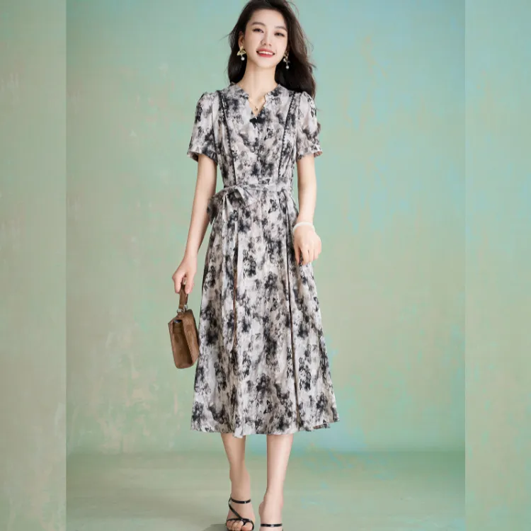 Mylan Short Sleeved Dress Women's Black Floral-6
