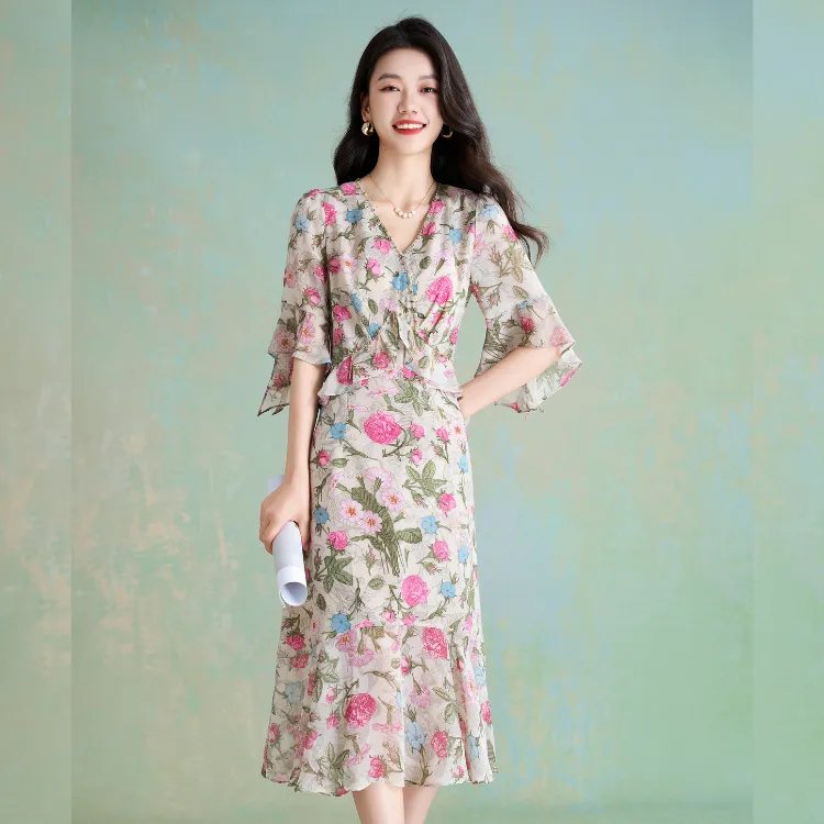 Mylan Early Autumn Elegant Short Sleeved Dresses Women's-9