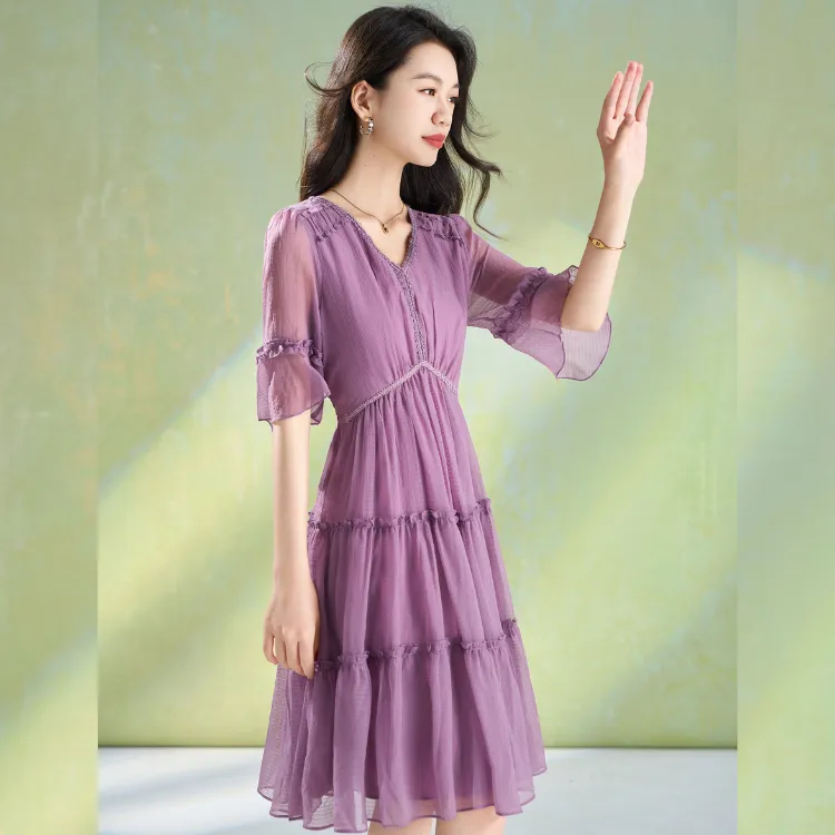 Mylan Short Sleeved Dress Women's Purple-6