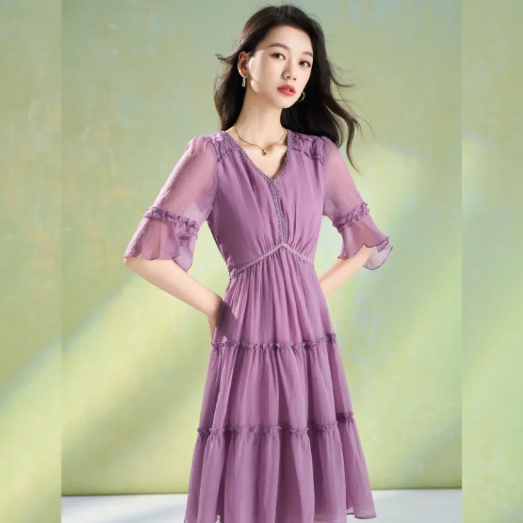 Mylan Short Sleeved Dress Women's Purple-3