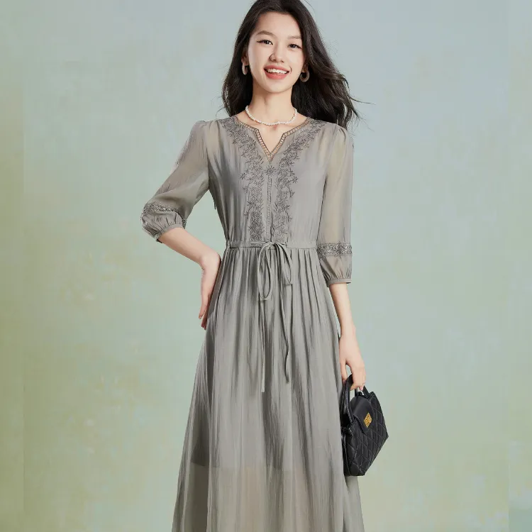 Mylan Early Autumn Long Sleeved Dress Women's Gray-8