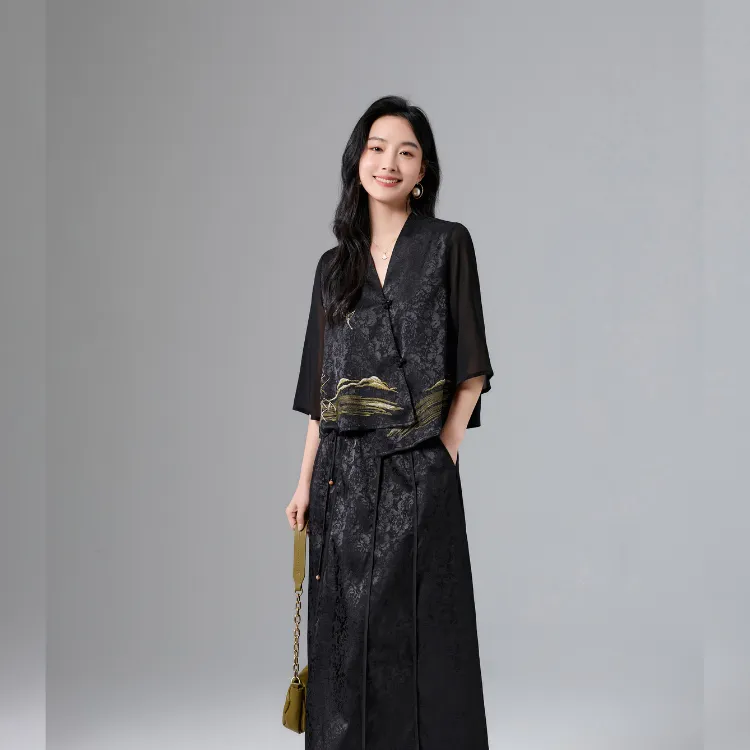 Mylan Two Piece Skirt Sets Women's Black-5