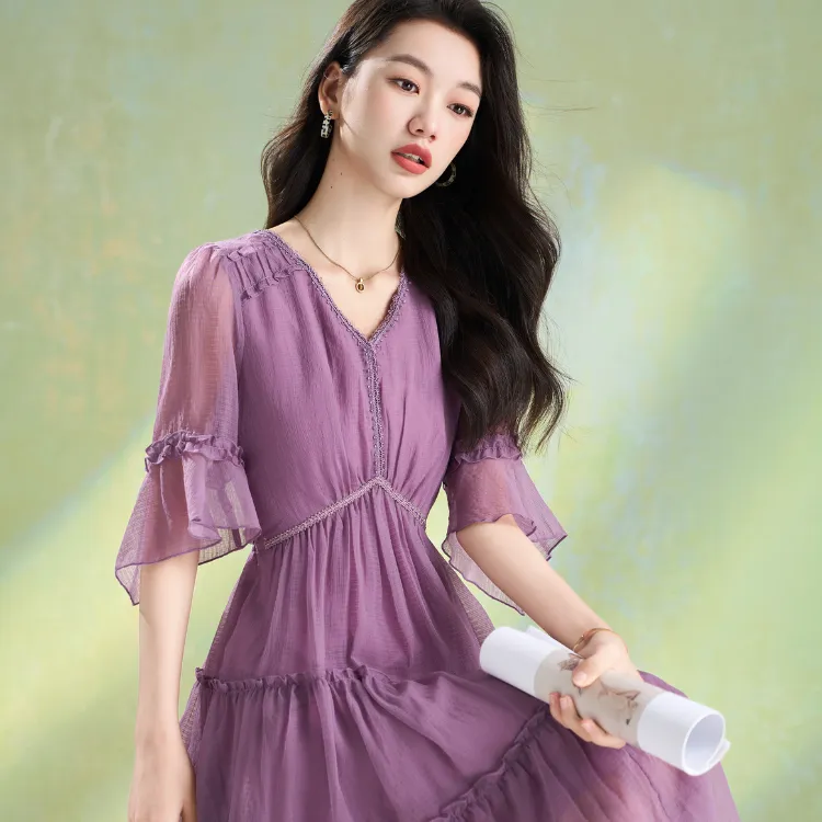 Mylan Short Sleeved Dress Women's Purple-7