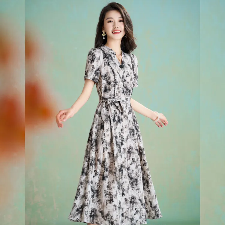 Mylan Short Sleeved Dress Women's Black Floral-5