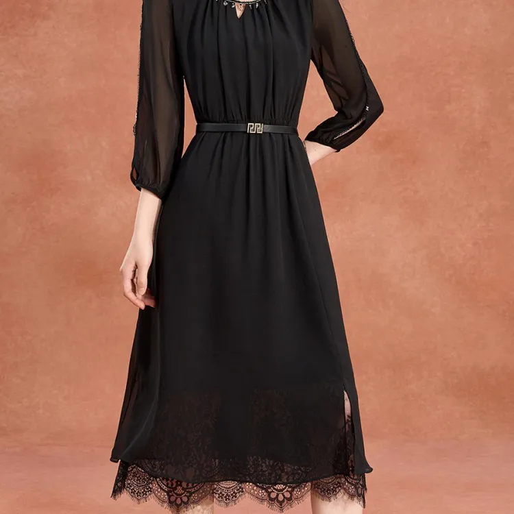 Mylan Long Sleeved Dress Cinched Waist Women's-3