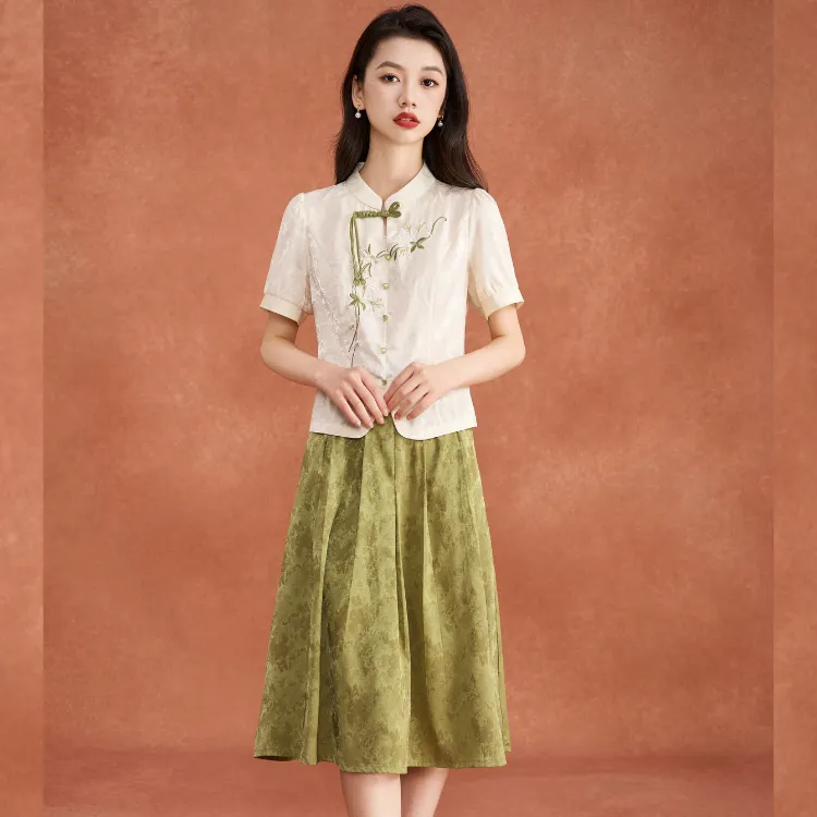 Mylan Two Piece Skirt Sets Women's Green-5
