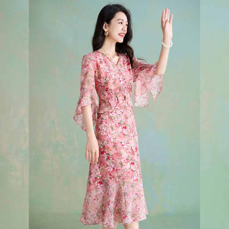 Mylan Early Autumn Elegant Short Sleeved Dresses Women's-4