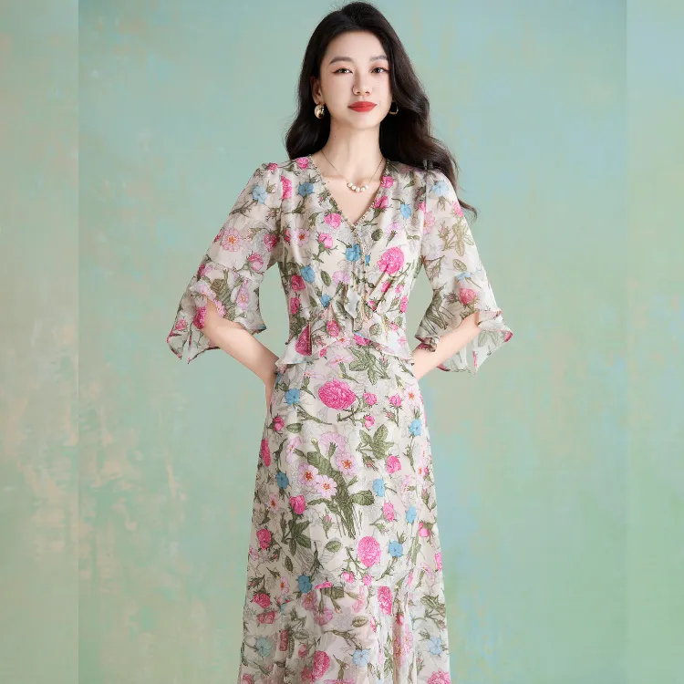 Mylan Early Autumn Elegant Short Sleeved Dresses Women's-13