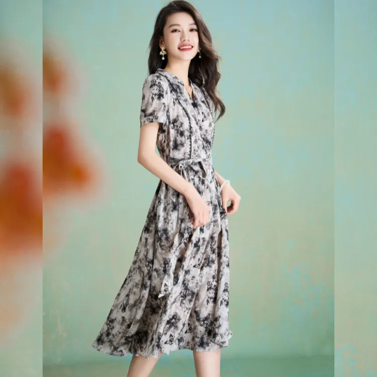 Mylan Short Sleeved Dress Women's Black Floral-1