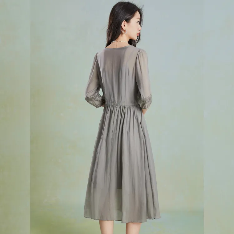 Mylan Early Autumn Long Sleeved Dress Women's Gray-4