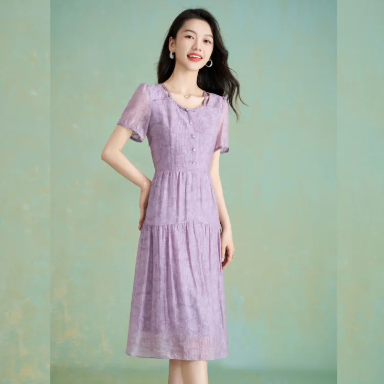 Mylan Short Sleeved Dress Women's Purple-5