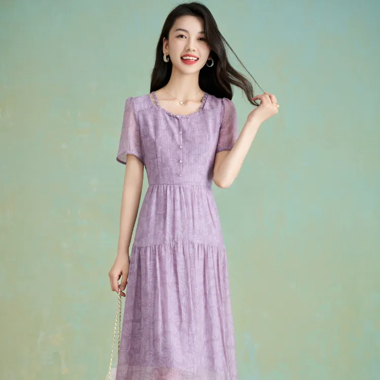 Mylan Short Sleeved Dress Women's Purple-7