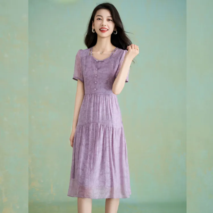Mylan Short Sleeved Dress Women's Purple-3