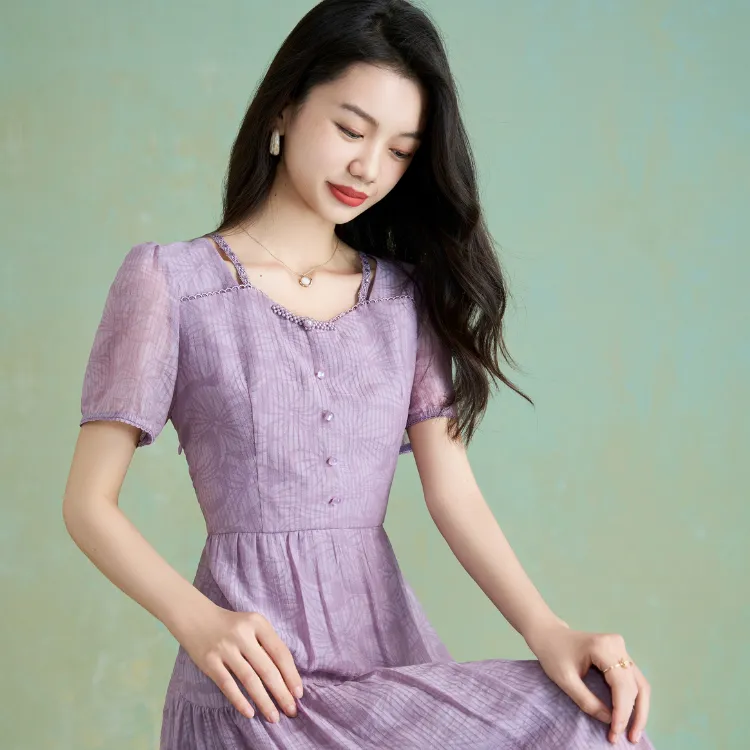 Mylan Short Sleeved Dress Women's Purple-6