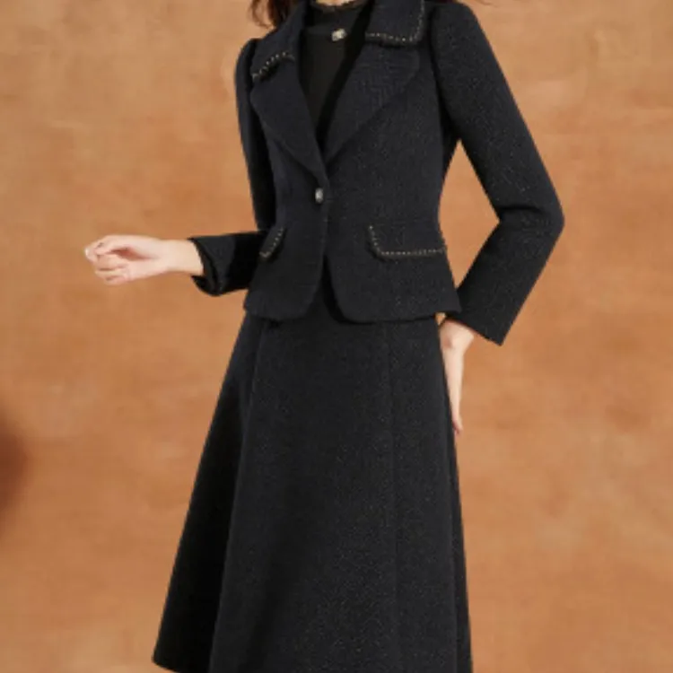 Mylan Spring Fall Skirt Set Women's Black-1