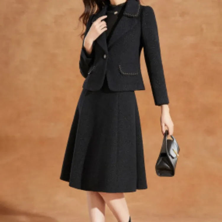 Mylan Spring Fall Skirt Set Women's Black-2