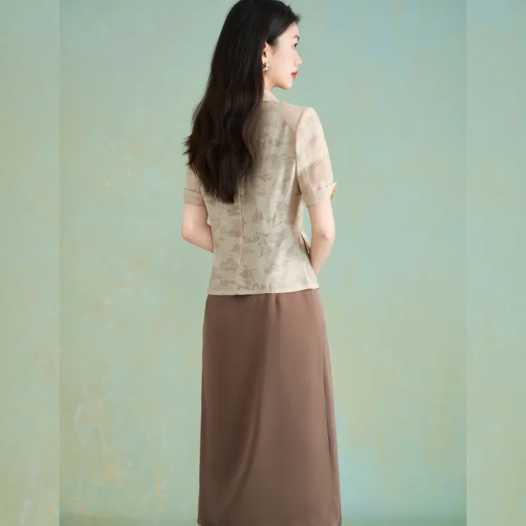 Mylan Two Piece Skirt Sets Women's Khaki-3