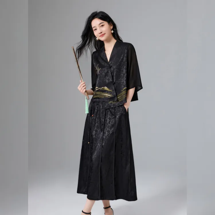 Mylan Two Piece Skirt Sets Women's Black-4