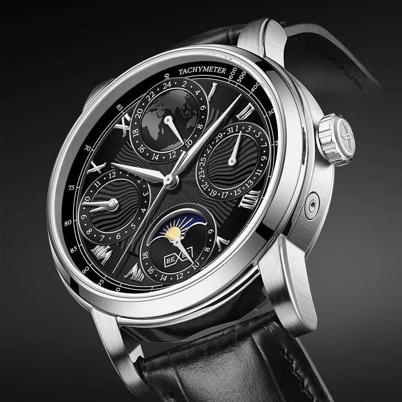 BEXEI Casual Watch Automatic Mechanical Movement Cow Leather Strap Watch Men's Watches White Dial-17