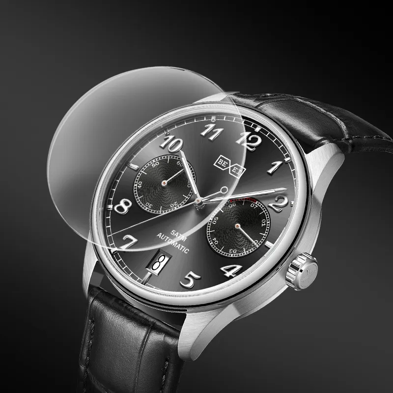 BEXEI Dual-Pupils Collection Automatic Mechanical Movement Rubber Strap Watch Men's Watches Black Dial BX9167-3