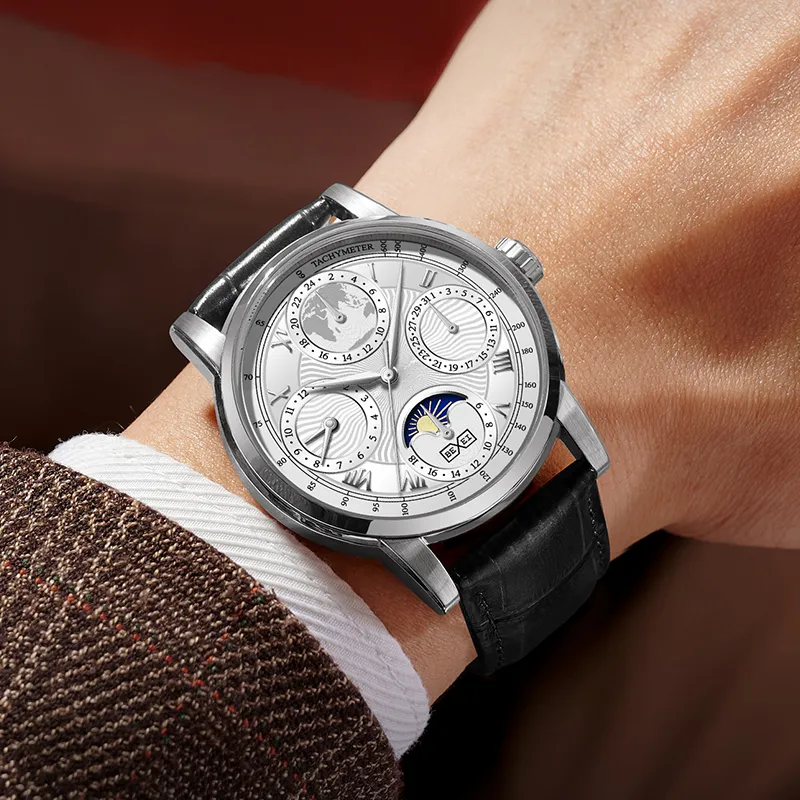 BEXEI Casual Watch Automatic Mechanical Movement Cow Leather Strap Watch Men's Watches White Dial-23
