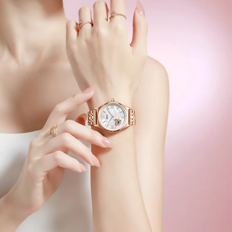 BEXEI Heart To Heart Collection Mechanical Movement Watch Women's Watch Mother-of-Pearl Color Watch Dial-3