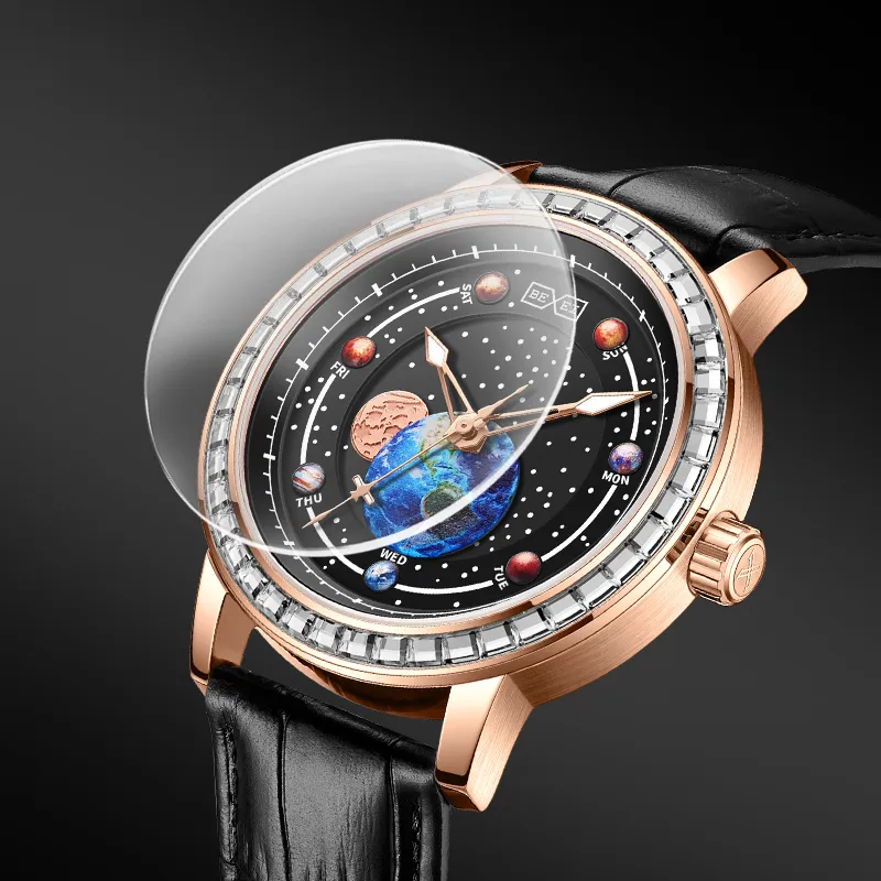 BEXEI Zodiac Collection Automatic Mechanical Movement Leather Watch Bands Watch Men's Watches Black Dial-4