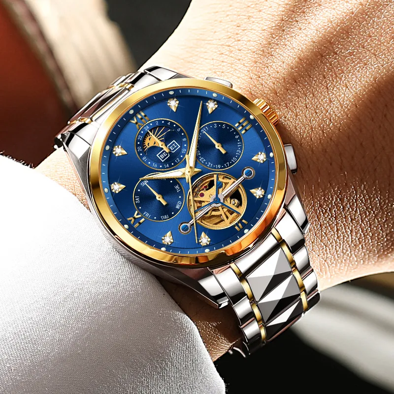 BEXEI Automatic Mechanical Movement Stainless Steel Watchband Watch Men's Watches Blue Dial-6