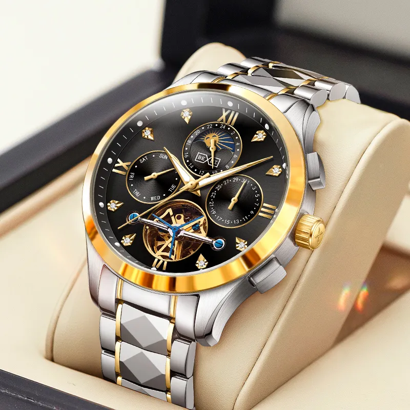 BEXEI Automatic Mechanical Movement Stainless Steel Watchband Watch Men's Watches Blue Dial-10