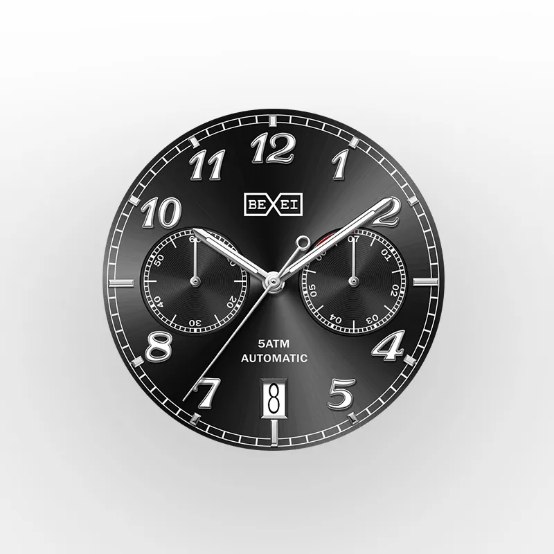 BEXEI Dual-Pupils Collection Automatic Mechanical Movement Rubber Strap Watch Men's Watches Black Dial BX9167-12