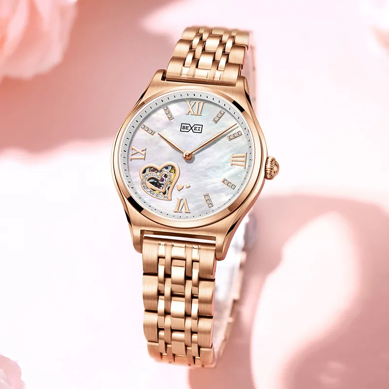 BEXEI Heart To Heart Collection Mechanical Movement Watch Women's Watch Mother-of-Pearl Color Watch Dial-1
