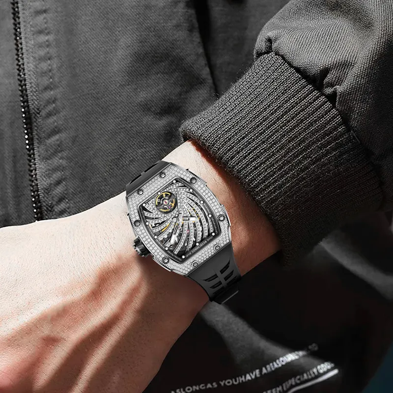 BEXEI Storm Eye Collection Automatic Mechanical Movement Rubber Strap Watch Men's Watches Cut-Out Dial BX9165-7